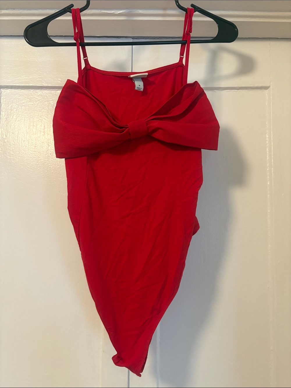 Red Bow-Front Spaghetti Strap Women’s Bodysuit
